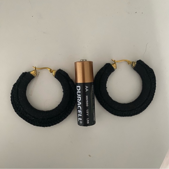 Soft Hoop earrings hand made Black colour - Picture 2 of 2